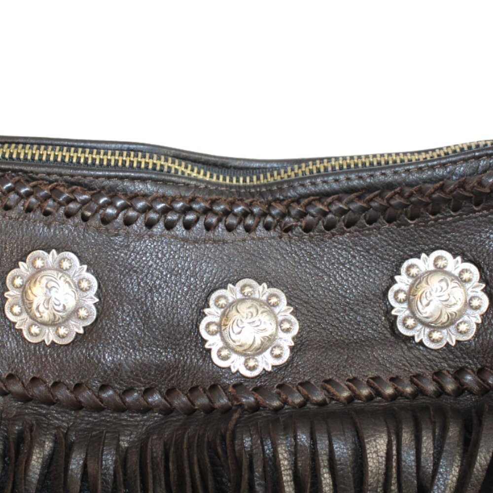 Ren Ellis Chocolate Renegade Long Fringe Silver Concho Detail Shoulder Purse - Picture 7 of 8